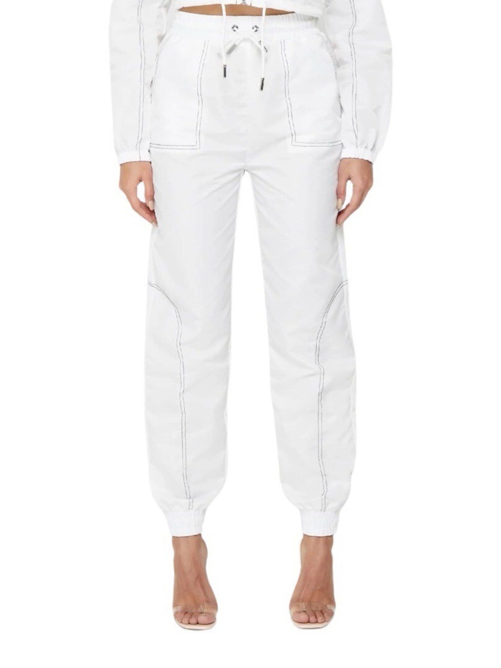 Maniere De Voir White Drawstring Stitch-Detail Joggers